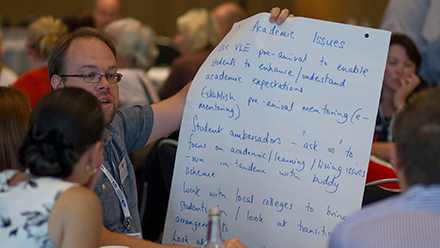 Man holding up a list in a conference workshop