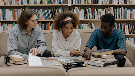 Students working in a library